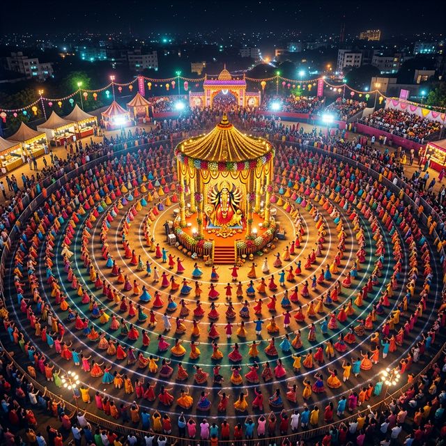 Aerial view of massive Garba circle at best Dandiya in Surat